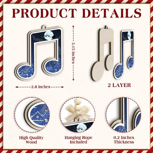 Miniatura 2 de Adorno de Navidad con notas musicales, adornos de notas musicales para músicos, amantes de la música, hombres y mujeres, idea de intercambio