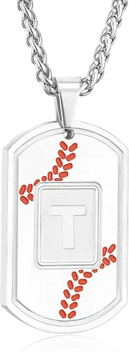 Miniatura 51 de Fervia Graduation Gifts - Baseball Initial Necklace for Men Dog Tag Stainless Steel Letter Pendant Sport Baseball Athletes Jewelry Christmas