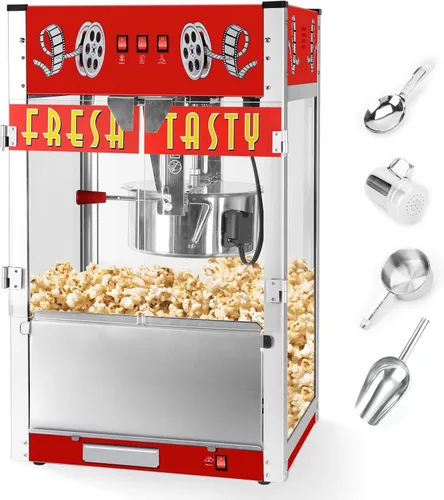 Miniatura 17 de Máquina comercial de palomitas de maíz con carrito y hervidor de 20 onzas, máquina vintage de palomitas de maíz de 1440 W sobre ruedas con vidrio