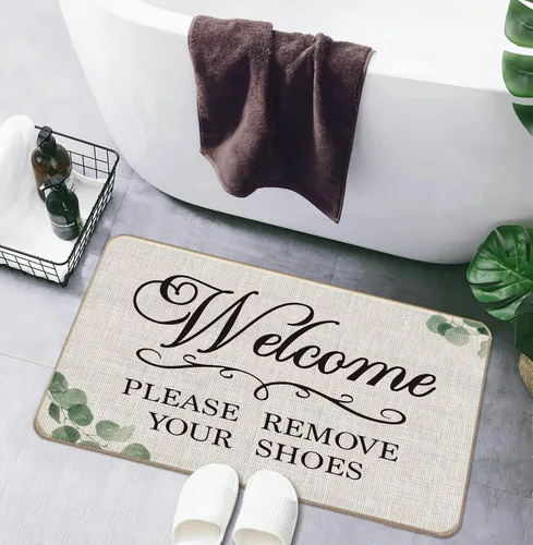 Miniatura 5 de Felpudo de bienvenida, retira tus zapatos, quita tus zapatos, tapete de bienvenida para entrada interior y exterior, 17 x 30 pulgadas