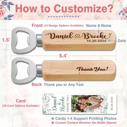 Miniatura 4 de Regalos de boda personalizados para invitados, juego de abrebotellas de madera con el nombre personalizado de la pareja y la fecha de la boda