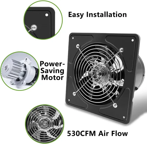 Miniatura 7 de Ventilador de escape de 8 pulgadas, ventilador de escape para cocina de 530 CFM con controlador de velocidad, ventiladores de pared de 110 V y 80 W
