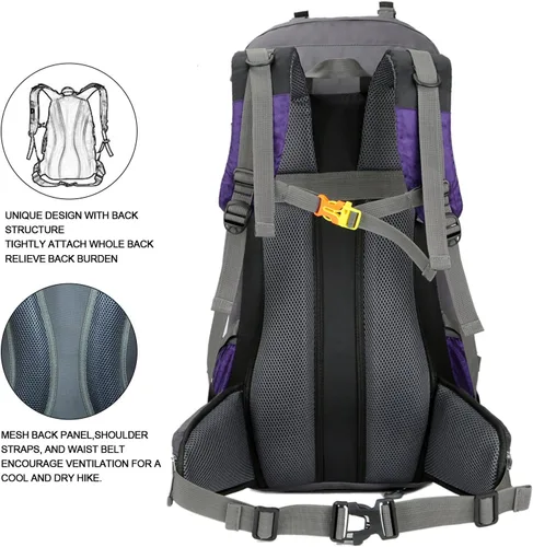 Miniatura 6 de Bseash Mochila impermeable de 60 L para senderismo y campamento con cubierta para lluvia, mochila grande para deportes al aire libre, mochila