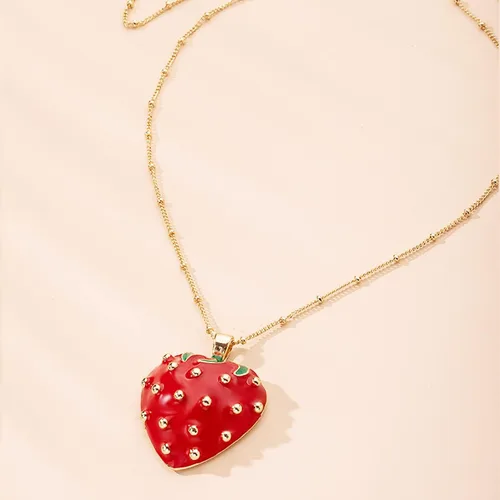Miniatura 6 de XUN Zhe Collar con colgante de fresa roja esmaltada, lindo collar de clavícula de aceite de fruta de fresa, joyería para mujeres, adolescentes