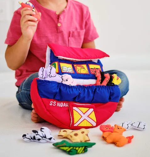 Miniatura 5 de Pockets of Learning Noah's Ark Adventure Soft Play Set de actividades interactivas para niños pequeños y niños Juguete educativo de tela bíblica