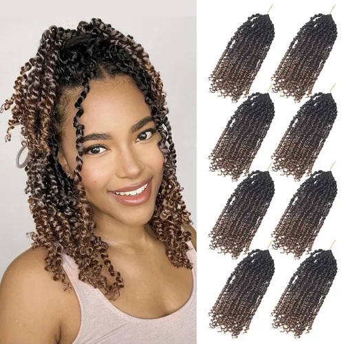 Miniatura 93 de Bileaf Cabello de Ganchillo Passion Twist Pre-retorcido de 10 Pulgadas, 8 Paquetes de Ganchillo Passion Twist, Cabello Corto Passion Twist