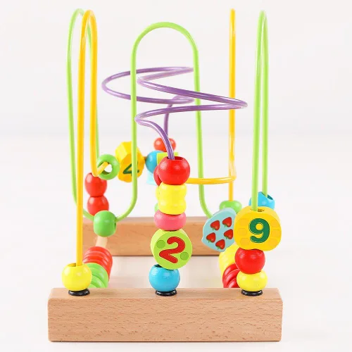 Miniatura 6 de QZMTOY Juguetes de madera para niños pequeños, juguete de laberinto de cuentas para niños pequeños con animales coloridos, frutas y formas, juguetes