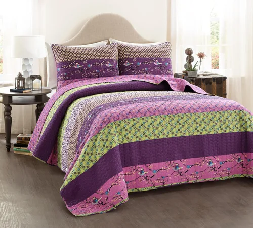 Miniatura 12 de Lush Decor Royal Empire - Juego de edredón reversible de algodón, juego de ropa de cama de 3 piezas a rayas, patrones bohemios llamativos