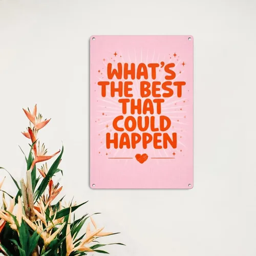 Miniatura 3 de Decoración de pared boho de afirmaciones positivas para oficina, con texto en inglés "Whats The Best That Could Happen", letrero de metal inspirador