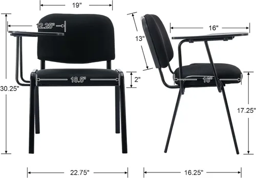 Miniatura 3 de HNY Juego de 5 sillas negras para tableta, sillas apilables de malla para oficina, sala de espera, sillas de recepción con mesa abatible, silla