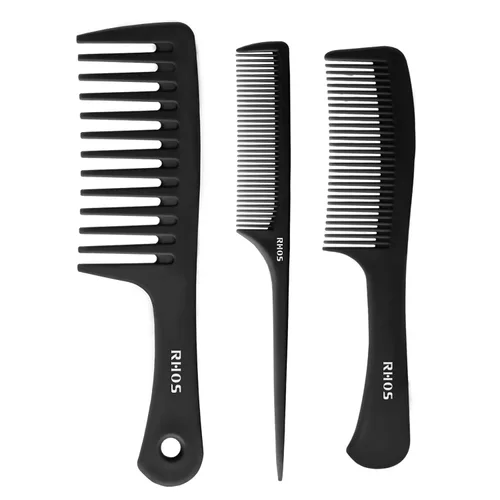 RHOS Juego de peines para mujeres y hombres, 3 piezas, dientes anchos, cola de rata, peines para el pelo de tocador, peines desenredantes para todo