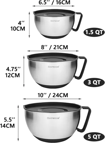 Miniatura 3 de Rorence - Boles con boquilla antigoteo, antiderrapante, de acero inoxidable, con mango y tapa. Set de 3 unidades., Negro