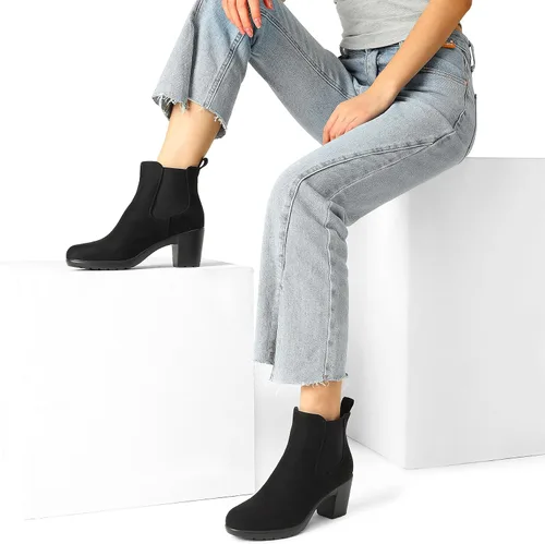 Miniatura 5 de DREAM PAIRS Botines de tacón bajo y grueso para mujer, con puntera de almendra, para otoño, botas cortas