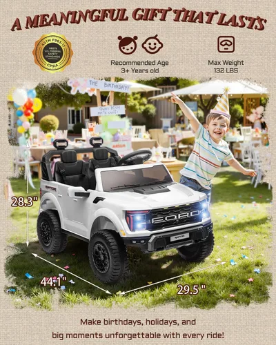 Miniatura 8 de First Ride On camión de juguete de 24 V para niños, Ford F-150 Raptor con licencia de 2 plazas, coche eléctrico con control remoto, juguetes