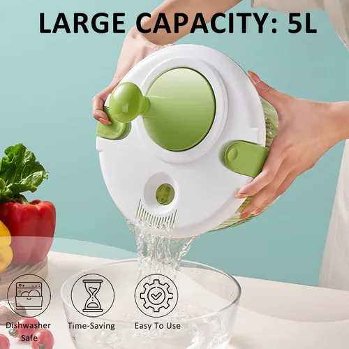 Miniatura 5 de Escurridor de ensalada, lavadora de verduras de 5 litros con cuenco y colador, multiuso para lechuga, lavadora de frutas, hilandero de pasta y papas