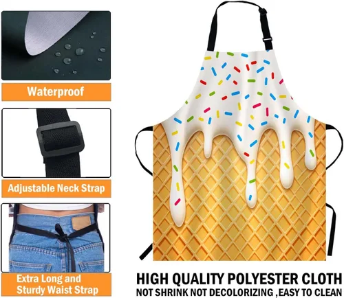 Miniatura 5 de WONDERTIFY Delantal de helado, cono de helado de dibujos animados con esmalte blanco y textura de oblea con cuello ajustable para hombres y mujeres
