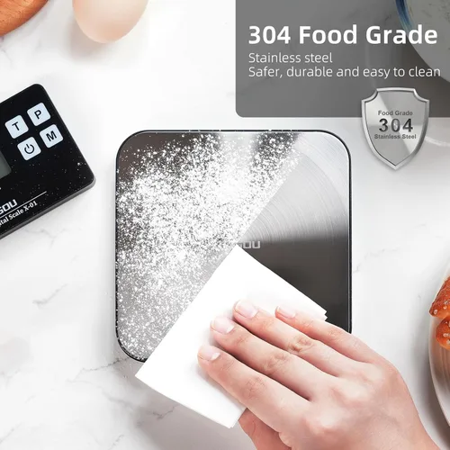 Miniatura 6 de Atogou - Báscula de cocina inalámbrica de 33 libras con pantalla remota, graduación precisa de 1 g/0.1 onza, acero inoxidable 304 de grado
