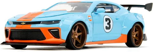 Miniatura 7 de Jada Toys Big Time Muscle 1:24 2016 Chevy Camaro SS Widebody Gulf - Coche fundido a presión, juguetes para niños y adultos (azul/naranja)