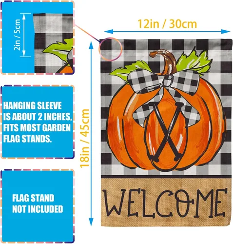 Miniatura 3 de PAMBO CFA72-1X - Bandera de jardín de calabaza con monograma, bandera de otoño de 12 x 18 pulgadas, doble cara para apellido familiar, inicial