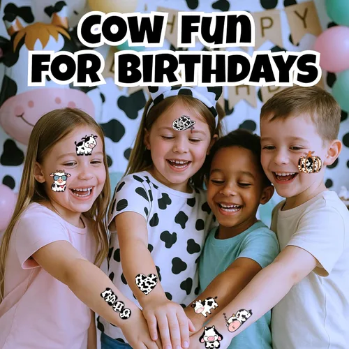 Miniatura 8 de 96 tatuajes temporales precortados de vaca para niños, suministros para fiestas de cumpleaños de animales de granja, decoraciones y recuerdos