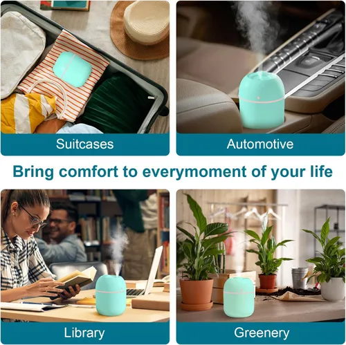 Miniatura 7 de Humidificador pequeño portátil, humidificador de escritorio personal USB para automóvil, oficina, dormitorio, apagado automático, 2 modos de niebla