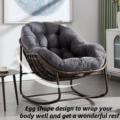Miniatura 6 de Mecedora para porche delantero para interiores y exteriores, silla reclinable acolchada de ratán, para patio, jardín, sala de estar