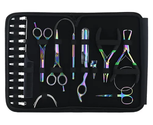 My Hair Tools - Kit de extensión con removedor de cuentas de micro eslabones y alicates de engarce, tijeras para el cabello, herramientas de peinado