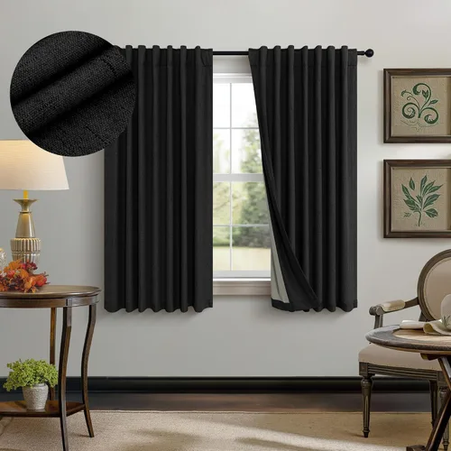 Miniatura 22 de Pitalk Cortinas cortas 100% opacas de lino para cafetería, 40 pulgadas de largo, 2 paneles, cortinas de puerta francesa para ventana, cortina