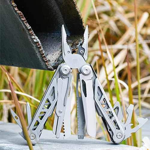 Miniatura 9 de FLYHOMES Cuchillo de bolsillo multiherramienta, alicates multiherramienta 16 en 1 con bloqueo de seguridad, tijeras, destornillador y sierra