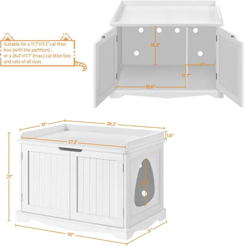 Miniatura 7 de Yaheetech Caja de arena para gatos, muebles de arena ocultos, baño para gatos, jaula para mascotas, banco de almacenamiento decorativo para Blanco