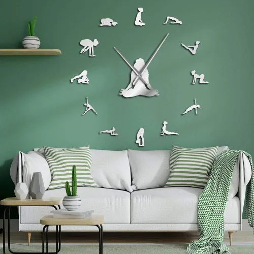 Miniatura 5 de The Geeky Days Yoga Poses DIY Reloj de pared gigante Encuentra tu equilibrio Arte de pared de meditación Decoración del hogar Reloj de pared grande