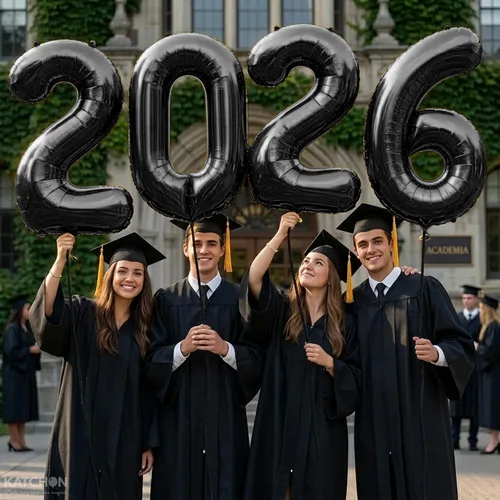 Miniatura 6 de KatchOn, Juego de globos negros 2026, gigantes de 40 pulgadas, paquete de 34 Globos de graduación naranja y negro 2026, decoraciones de graduación