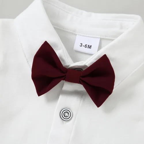 Miniatura 4 de DISAUR - Conjunto de ropa para bebé niño pequeño, 4 piezas de vestido de caballero + chaleco + pantalones + corbatín de algodón