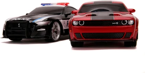 Miniatura 4 de Jada Juguetes Hyperchargers 1:16 2020 Ford Mustang Shelby GT500 y 2019 Dodge Challenger SRT Auto de control remoto, juguetes para niños y adultos