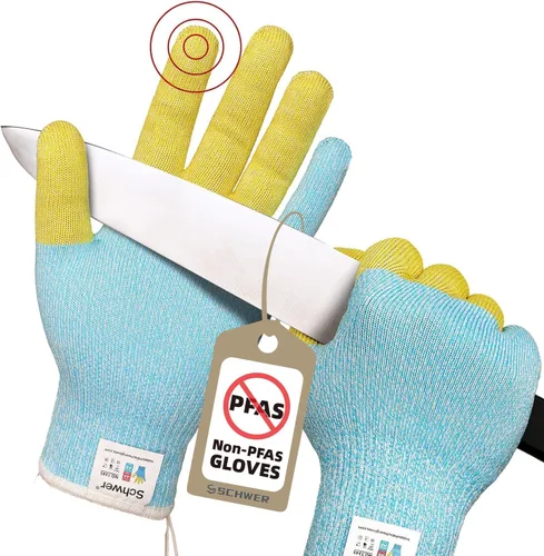 Miniatura 8 de Guantes Schwer SlicePro patentados resistentes al corte AR1345 con refuerzo ANSI A9 de 4 dedos, guantes de corte de grado alimenticio y pantalla