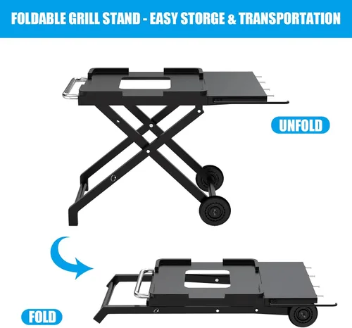 Miniatura 3 de Soporte de parrilla plegable para Ninja Woodfire OG701 OG800 OG900 Series y horno de pizza OG101, carrito de mesa al aire libre con estante lateral