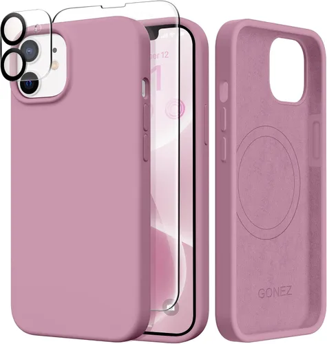 Miniatura 118 de GONEZ Funda de silicona para iPhone 14 Pro Max, compatible con MagSafe, con protector de pantalla + protector de lente de cámara, silicona líquida a