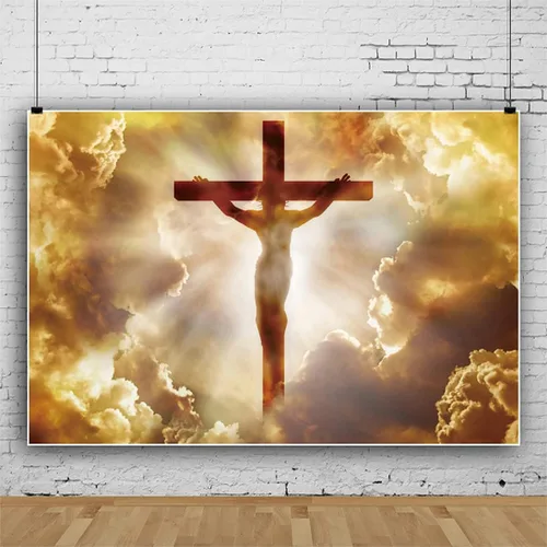 Miniatura 3 de 5x3FT Cruz cristiana en el cielo Fotografía de fondo irradia luces divinas sagradas Jesucristo Fotografía telón de fondo creencia religiosa Señor