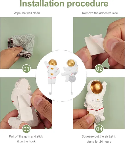 Miniatura 7 de 2 ganchos de pared de astronauta, resistentes para montar en la pared, ganchos adhesivos para bata, toallas, llaves, perchero, perchero