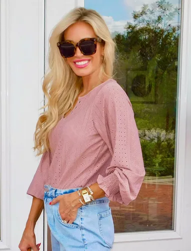Miniatura 2 de Zeagoo Camisetas casuales con cuello en V para mujer, con volantes, manga larga, con ojales, holgadas, tallas S-XXL