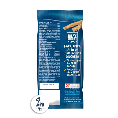 Miniatura 11 de Purina Busy Huesos de perro de raza mediana y mediana de cuero crudo, Chewnola con avena y arroz integral - Bolsa de 2