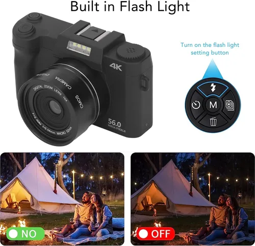 Miniatura 6 de Cámara digital compacta 4K para regalo, cámara de vlogging de enfoque automático de 56MP 16X, pantalla HD de 3.0 pulgadas, mini cámara DV de punto