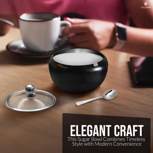Miniatura 7 de Azucarero con tapa y cuchara Recipiente de azúcar de 12oz para barra de café Frasco portasal, té, caramelos, azúcar en cubo, azúcar moreno, ghee