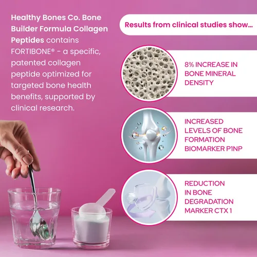 Miniatura 4 de FORTIBONE Péptidos de colágeno Polvo de colágeno hidrolizado esencial para la construcción de huesos para mujeres y hombres, clínicamente respaldado