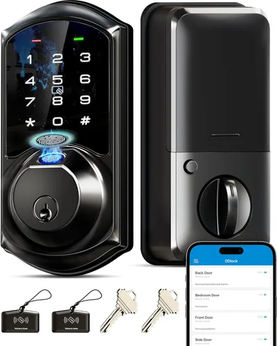 Miniatura 15 de Veise VE07 Cerradura inteligente de puerta con huellas dactilares, cerrojo de seguridad sin llave de 7 en 1 con control de aplicación, teclado
