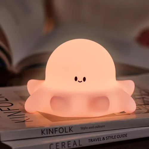 YR YRHH-PET Luz nocturna de pulpo rosa, lámpara LED blanda novedosa de animales, luz nocturna de silicona de grado alimenticio, 3 niveles