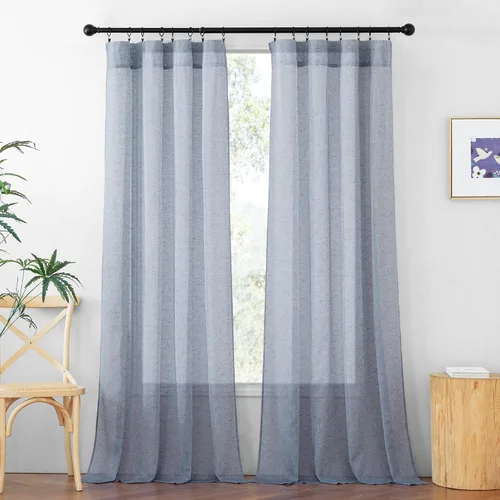 Miniatura 47 de RYB HOME - Cortinas de lino natural de 36 pulgadas de largo, juego de 2 paneles - Cortinas tejidas de lino suaves y transpirables, cortinas ligeras