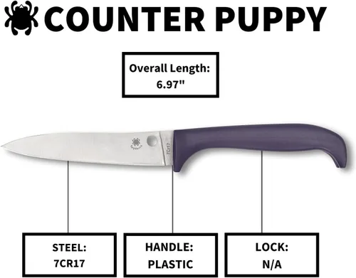 Miniatura 5 de Spyderco Counter Puppy - Cuchillo de cocina de 6.9 pulgadas con hoja de acero inoxidable 7Cr17 resistente a la corrosión de 3.46 pulgadas y mango