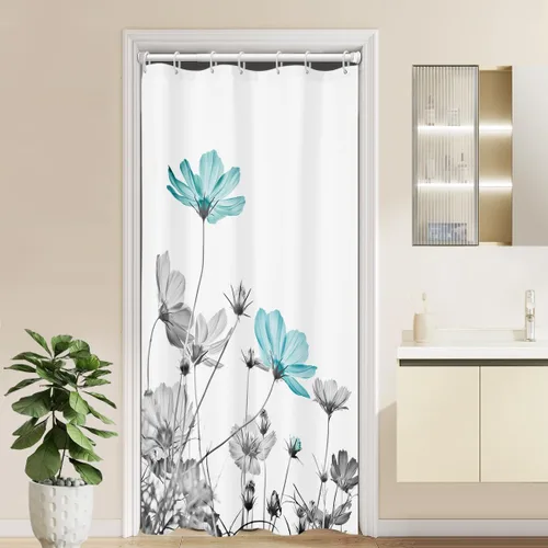 Miniatura 15 de Cortina de ducha de 72" x 72" con flores grises y rosas, gris y blanco, flores silvestres, margaritas, plantas, pintura de tinta, botánica