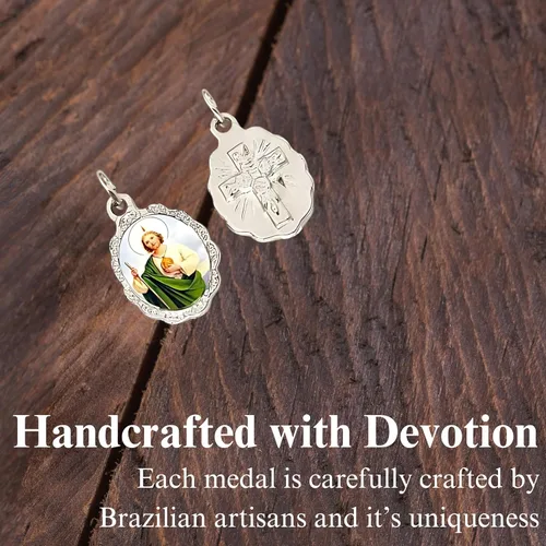 Miniatura 28 de Catholica Shop Colgante de medalla pequeña en tono plateado para ropa religiosa católica - Jesús, María y Santos, paquete de 6